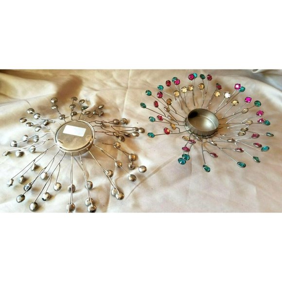 Beaded Jeweled Wire Candle Votive Holders Multi-color Silver Starburst JS69 - Picture 3 of 3